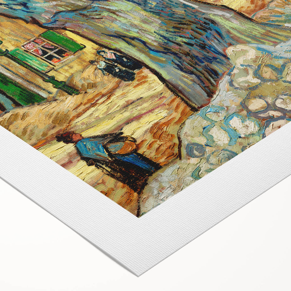 Art deco poster featuring geometric patterns in gold and black on a rolled canvas, suitable for dining room decor.