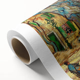 Art deco style poster of a starry night scene with deep blue and yellow tones, printed on rolled canvas.