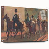 Modern Wall Art: Equestrian Parade with Clowns in Bold Expressionist Style