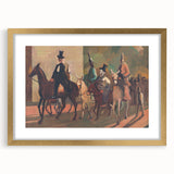 Modern Wall Art: Equestrian Parade with Clowns in Bold Expressionist Style