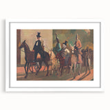 Modern Wall Art: Equestrian Parade with Clowns in Bold Expressionist Style