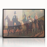Modern Wall Art: Equestrian Parade with Clowns in Bold Expressionist Style