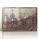 Modern Wall Art: Equestrian Parade with Clowns in Bold Expressionist Style
