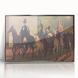 Modern Wall Art: Equestrian Parade with Clowns in Bold Expressionist Style