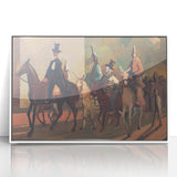 Modern Wall Art: Equestrian Parade with Clowns in Bold Expressionist Style