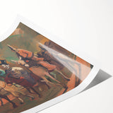 Modern Wall Art: Equestrian Parade with Clowns in Bold Expressionist Style