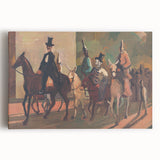 Modern Wall Art: Equestrian Parade with Clowns in Bold Expressionist Style