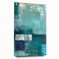Abstract strokes wall art piece displayed in acrylic glass, featuring vibrant colors and smooth textures, elegantly mounted with pins for a modern aesthetic.