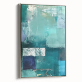 Framed abstract strokes wall art in silver, showcasing an elegant blend of colors and textures, perfect for modern home decor, side view highlighting depth.