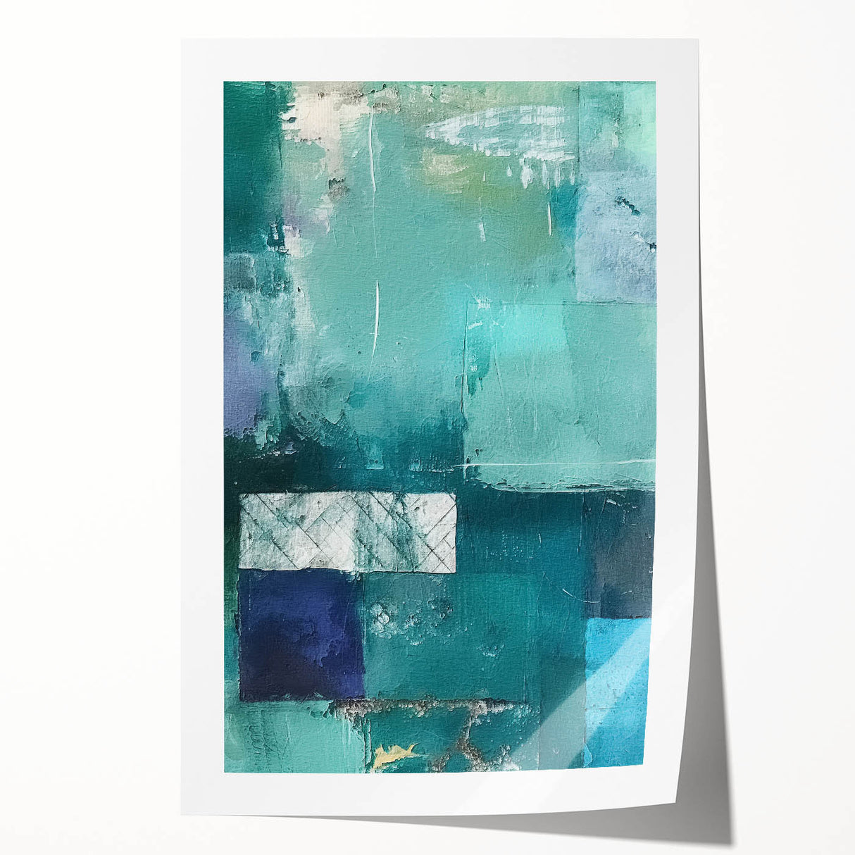 Abstract wall art print showcasing vibrant strokes of blue, pink, and gold on a textured surface, ideal for modern home decor and artistic spaces. The rolled print is perfect for easy framing and display, enhancing any interior aesthetic.