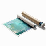 Abstract wall art print featuring vibrant strokes in shades of blue, orange, and yellow, showcasing a modern design ideal for contemporary home decor.