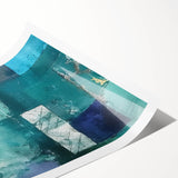 Abstract wall art print showcasing vibrant strokes in blue, orange, and yellow hues, rolled and ready for framing, ideal for modern home decor.