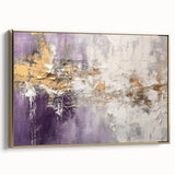 Framed canvas wall art showcasing abstract gold strokes on a textured surface, ideal for modern home decor. Side view highlights elegant design and premium quality.