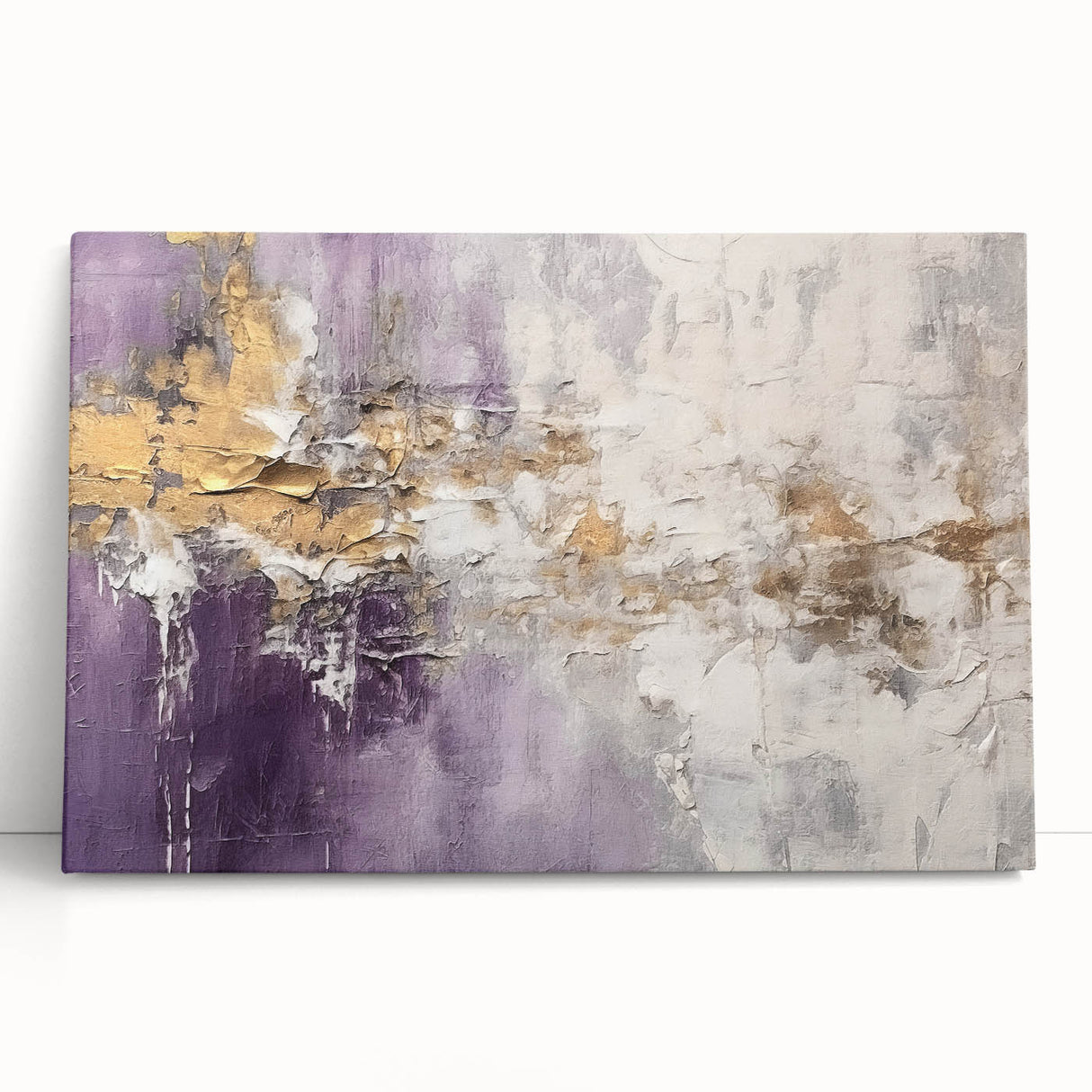 Abstract wall art featuring vibrant strokes in shades of blue, pink, and yellow on a stretched canvas, creating a modern artistic focal point for any room decor.