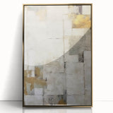 Framed wall art showcasing abstract strokes in gold and white, set against a sleek acrylic background, perfect for modern home decor. Ideal for enhancing living spaces with a touch of elegance and creativity.