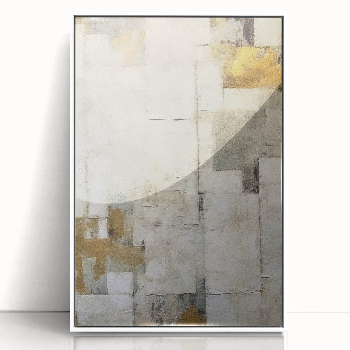 Framed abstract strokes wall art in white and acrylic, showcasing dynamic brushwork and modern design, ideal for contemporary home decor accents.
