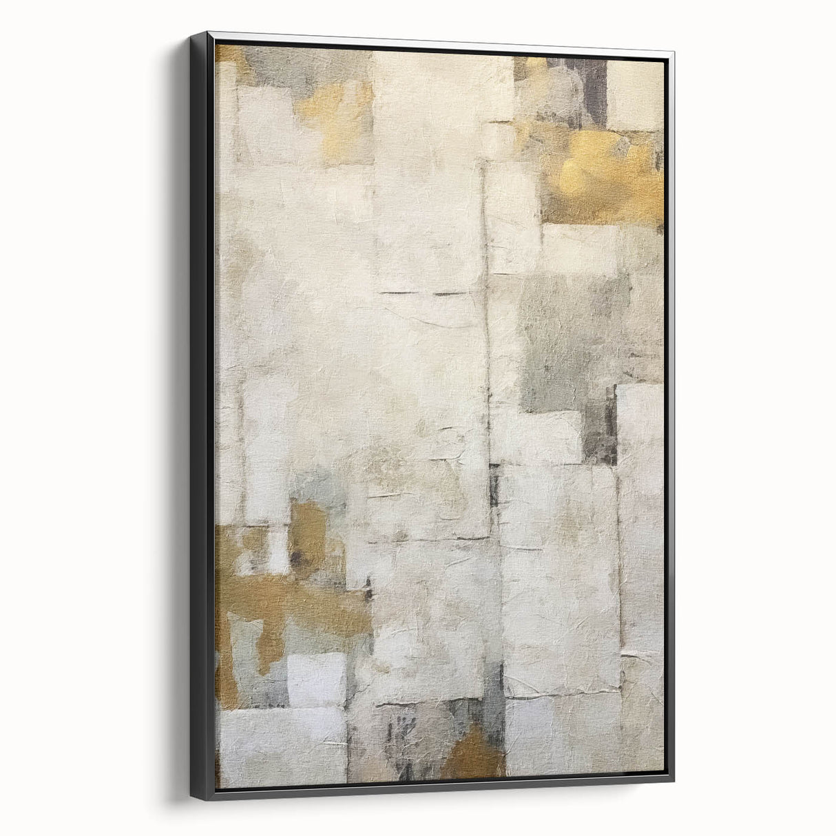 Framed canvas wall art showcasing abstract black strokes on a white background, viewed from the side, perfect for modern home decor and artistic accents.