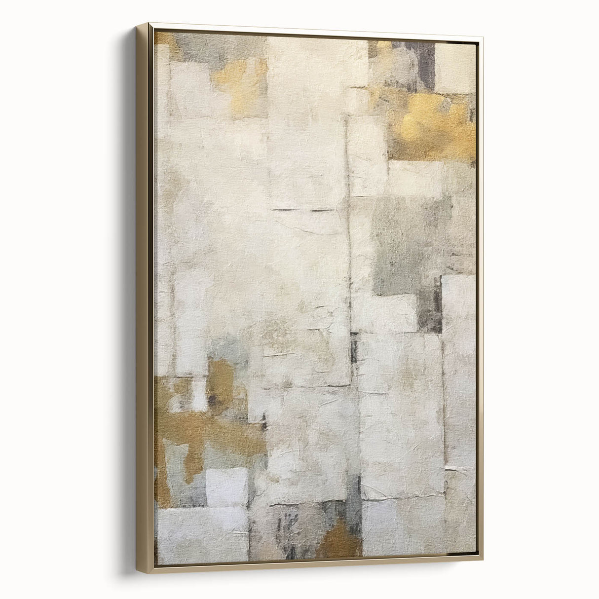 Framed abstract wall art with golden strokes on a textured canvas, showcasing a modern design, ideal for enhancing contemporary home decor.