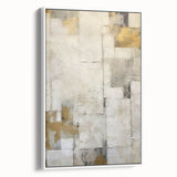 Framed canvas wall art showcasing abstract strokes in calming white tones, enhancing modern decor with a sophisticated side view, ideal for contemporary interiors.