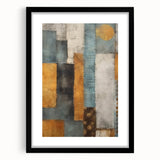 Abstract strokes wall art framed in black with a mat, showcasing vibrant colors and dynamic shapes, perfect for modern home decor and artistic expression.