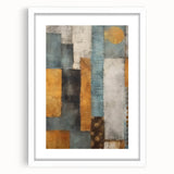 Abstract strokes wall art framed in white with a mat, showcasing vibrant colors and dynamic patterns, perfect for modern home decor and artistic expression.
