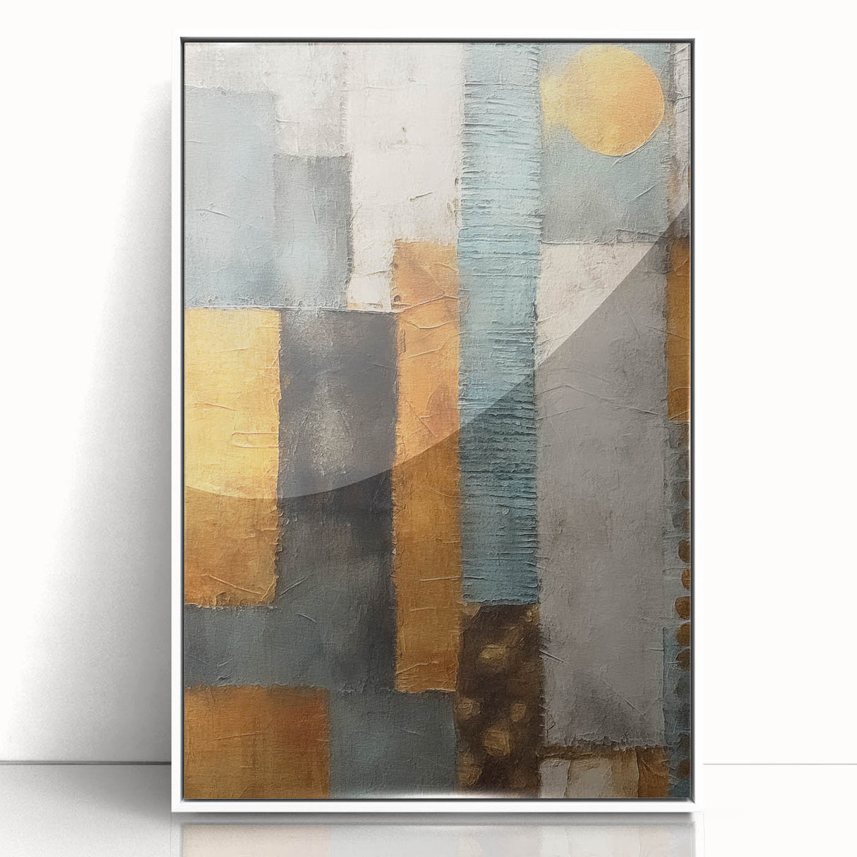 Framed wall art showcasing abstract strokes in soft white and light gray hues, perfect for modern home decor, enhancing any living space with a touch of elegance.