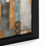 Close-up of framed abstract wall art featuring vibrant strokes in blue, orange, and yellow hues, perfect for modern home decor. Ideal for adding a pop of color to living spaces.