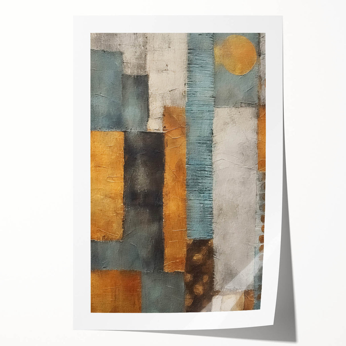 Abstract wall art print featuring vibrant strokes in shades of blue, pink, and gold, showcasing a modern design ideal for contemporary home decor. Perfect for adding a pop of color to living spaces.