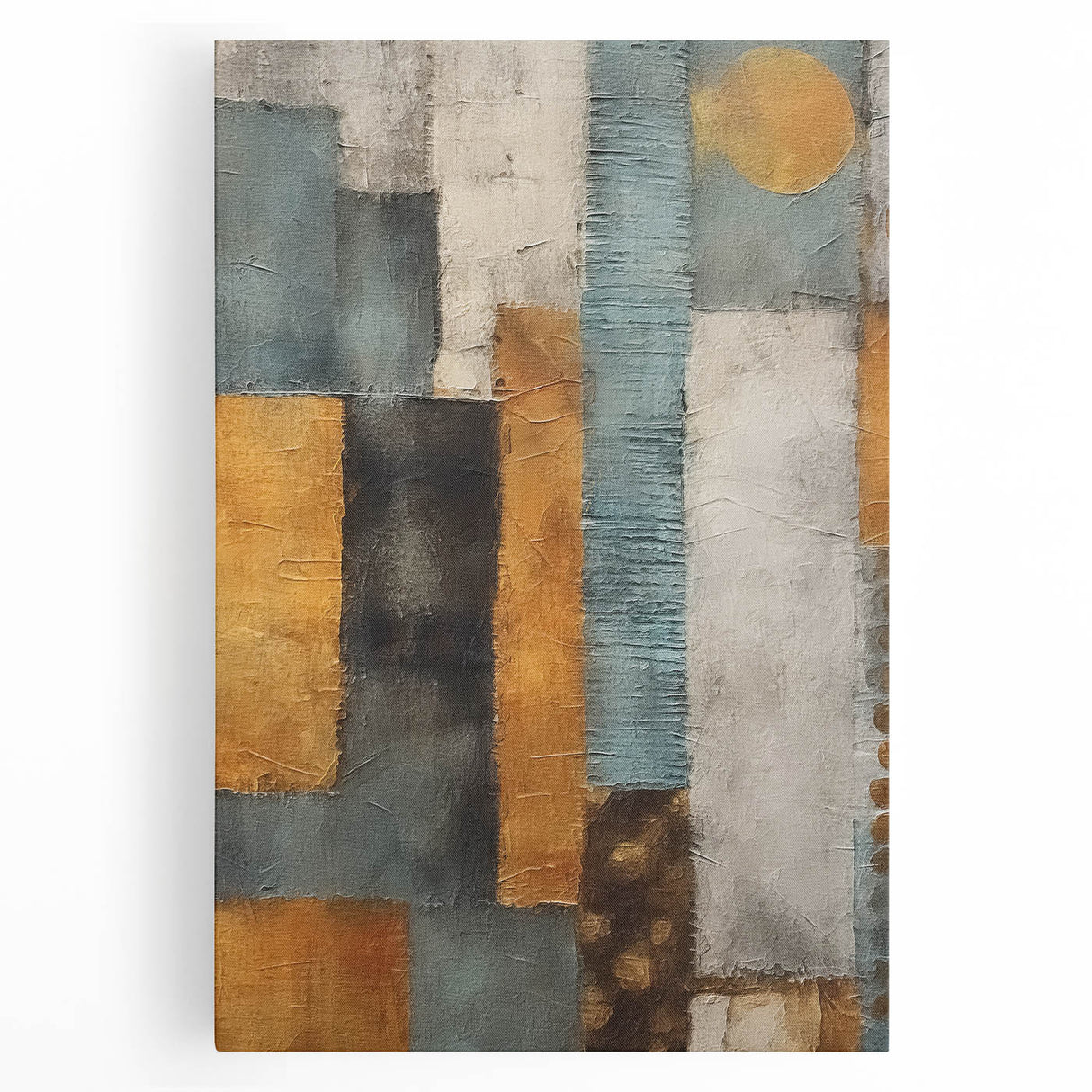 Abstract strokes wall art in vibrant colors, featuring layered textures on a stretched canvas, perfect for modern decor and adding artistic flair to any room.