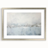 Abstract wall art featuring dynamic silver and gray strokes, elegantly framed with a mat. Ideal for modern decor, enhancing any living space or office environment.