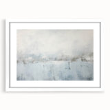 Abstract wall art featuring vibrant strokes in shades of blue, yellow, and pink, framed with a white mat, enhancing modern decor aesthetics. Perfect for contemporary interiors.