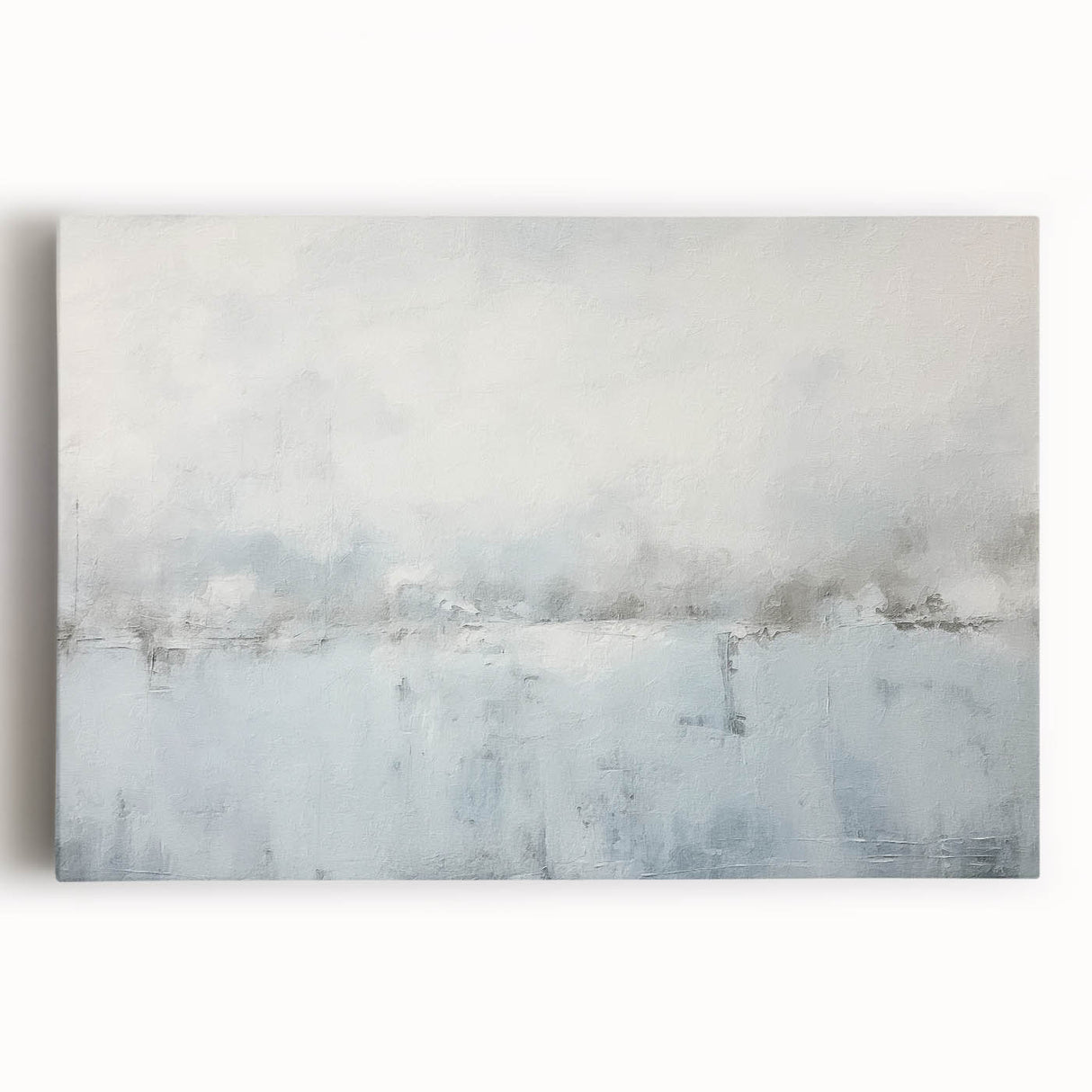 Abstract wall art featuring vibrant strokes in shades of blue, orange, and yellow on a stretched canvas, ideal for modern home decor and artistic expression.