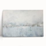 Abstract wall art featuring vibrant strokes in blue, pink, and gold colors on stretched canvas, leaning against a neutral wall. Ideal for modern decor styles.