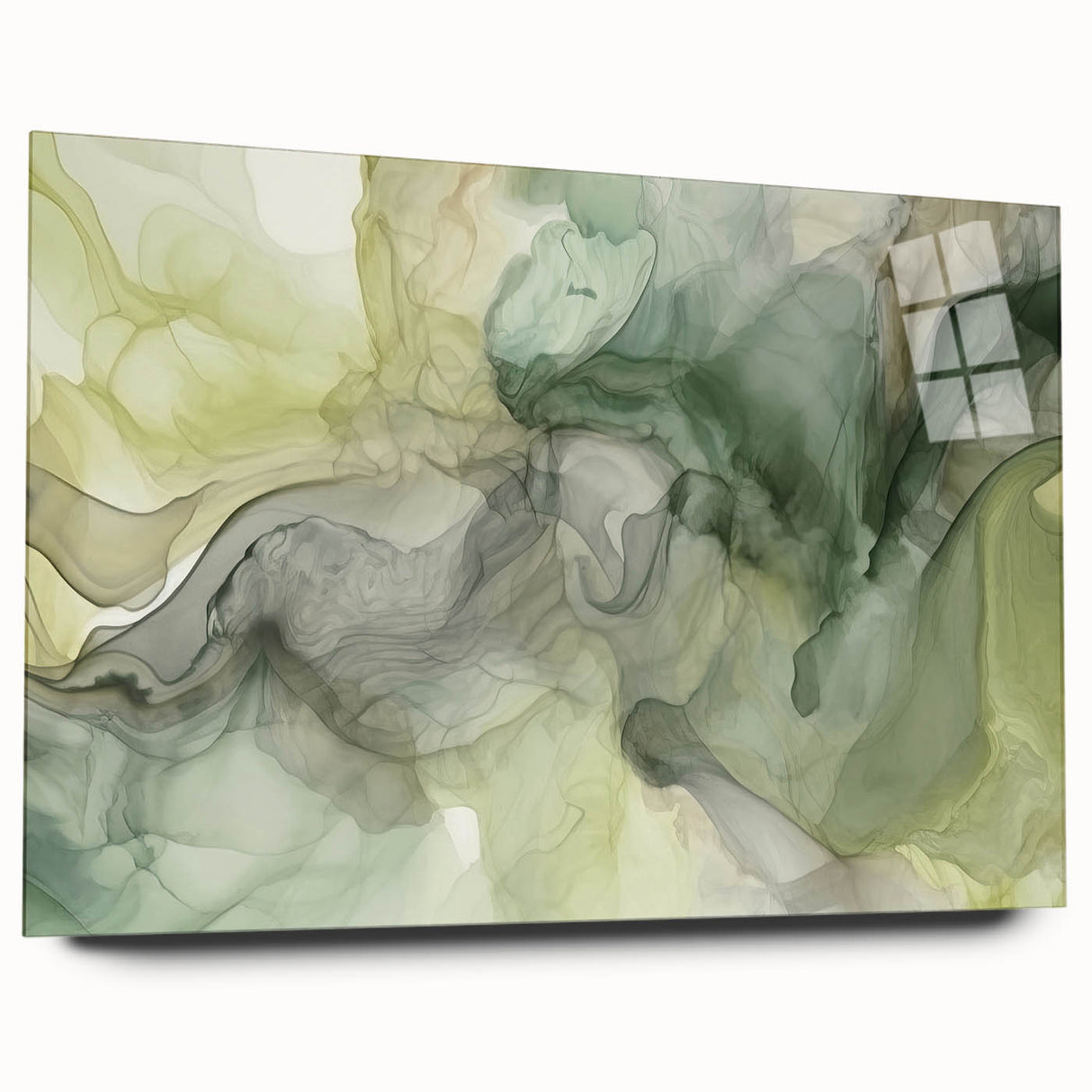 Abstract strokes wall art displayed in a sleek acrylic frame, showcasing vibrant colors and dynamic patterns, ideal for modern home decor. The side view highlights the artwork's depth and clarity, making it a striking addition to any interior space.