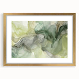 Abstract wall art featuring elegant gold strokes, framed with a white mat, showcasing a modern design perfect for upscale home decor and art enthusiasts.