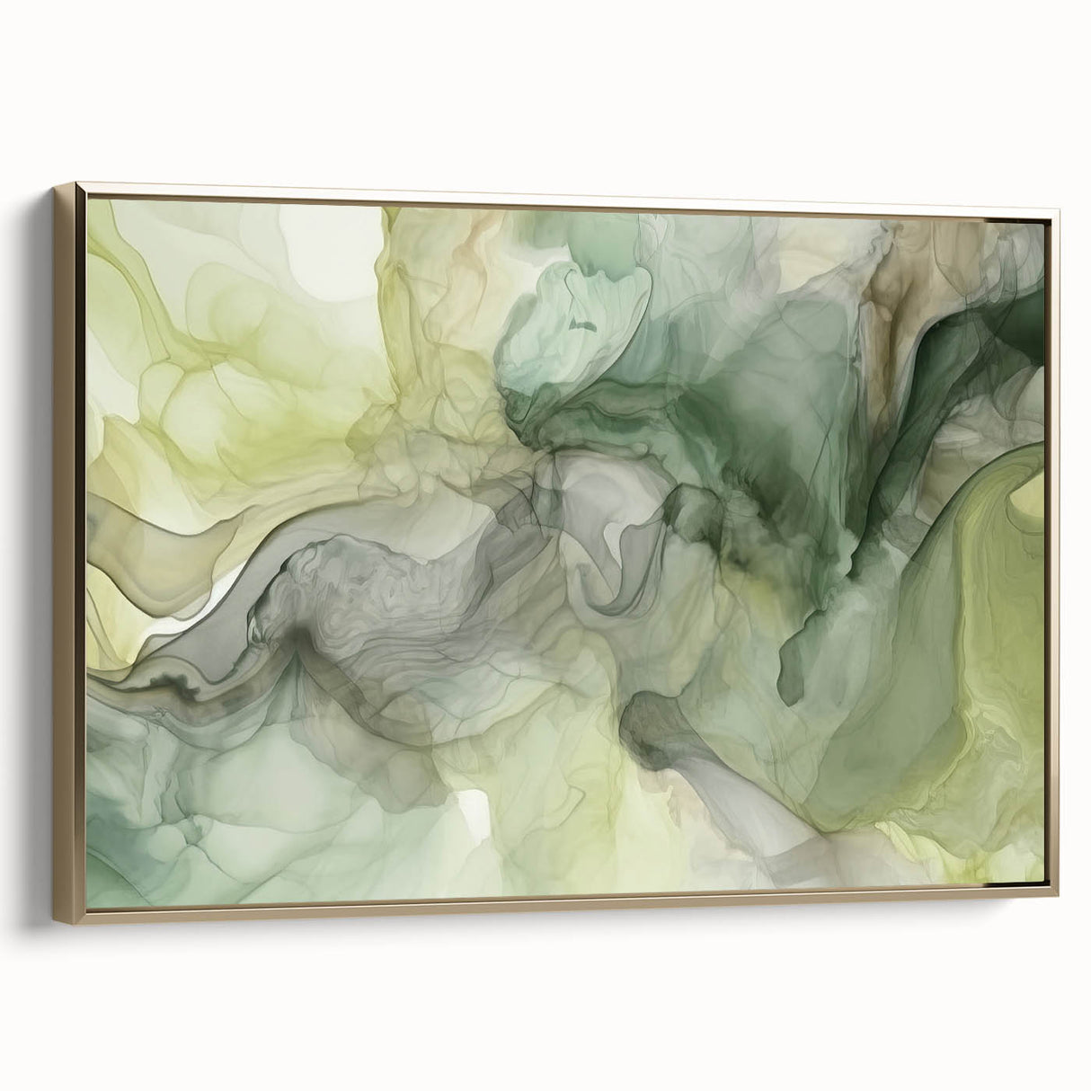 Framed canvas wall art showcasing abstract gold strokes on a textured surface, ideal for modern home decor. Side view highlights elegant frame design.