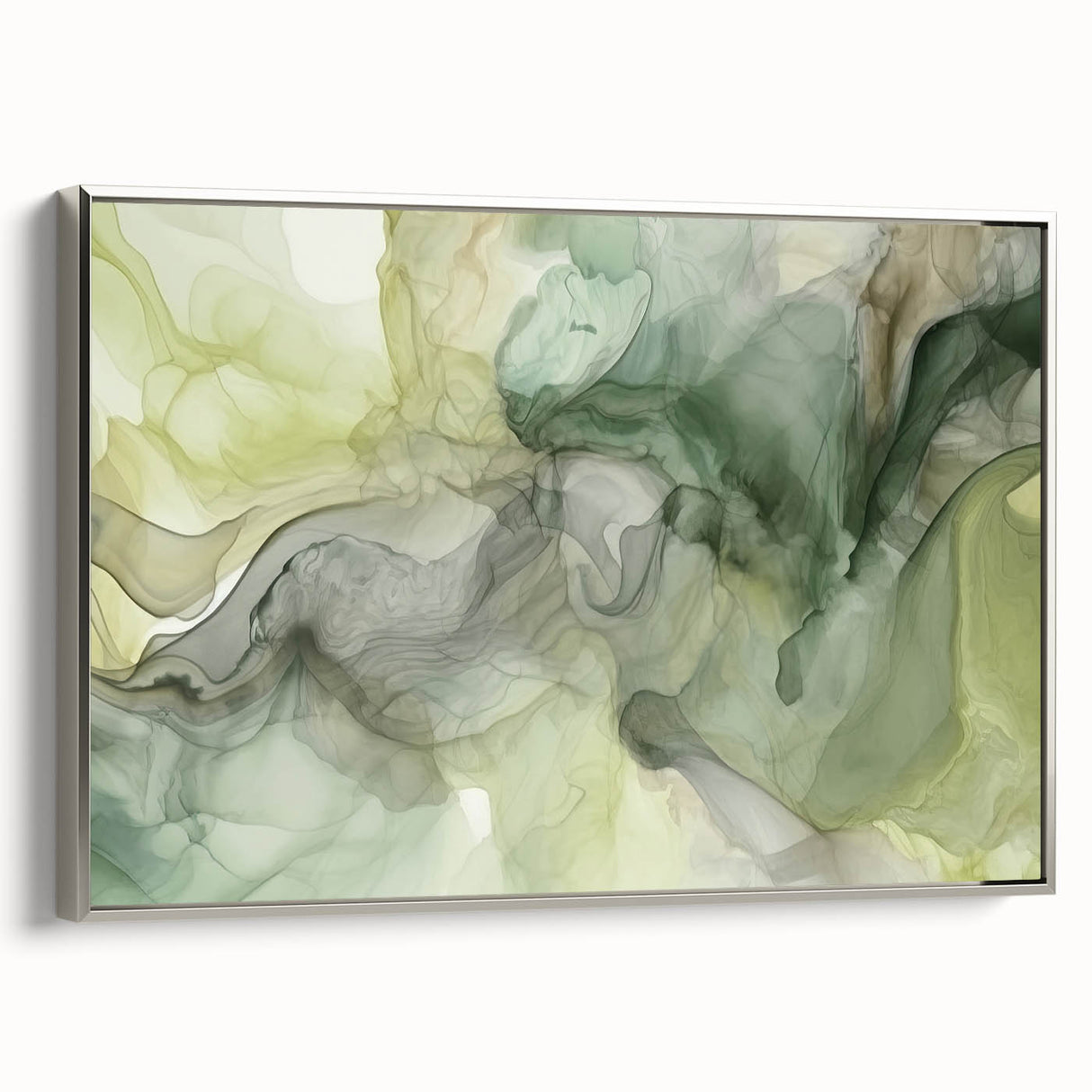 Framed abstract wall art featuring dynamic silver strokes on a textured canvas, ideal for modern decor, displayed in a stylish side view for artistic appeal.
