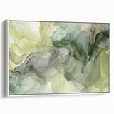 Framed abstract wall art featuring vibrant strokes in shades of blue, pink, and yellow on a white background, showcasing a modern design perfect for home decor.
