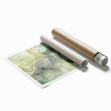 Abstract wall art print featuring vibrant strokes in shades of blue, orange, and yellow, rolled and ready for framing, perfect for modern home decor.