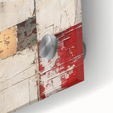 Close-up of modern abstract wall art featuring vibrant strokes in shades of blue, pink, and gold, printed on acrylic glass to enhance color depth and clarity.