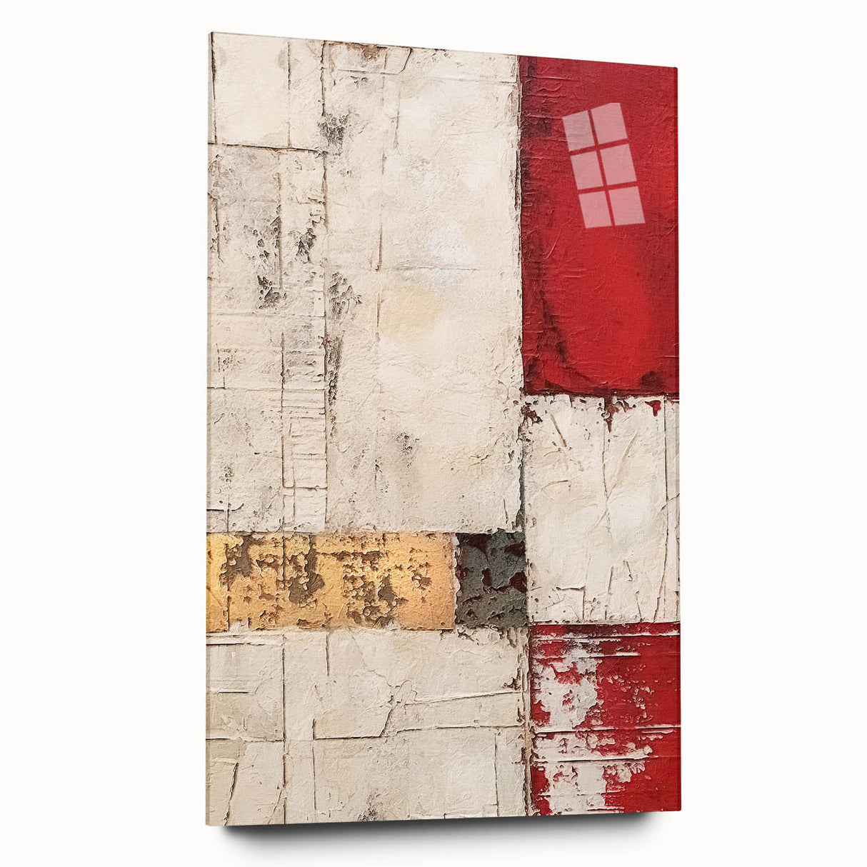 Abstract wall art featuring dynamic strokes in vibrant colors, displayed in a side view on acrylic glass, showcasing modern design aesthetics for contemporary decor.