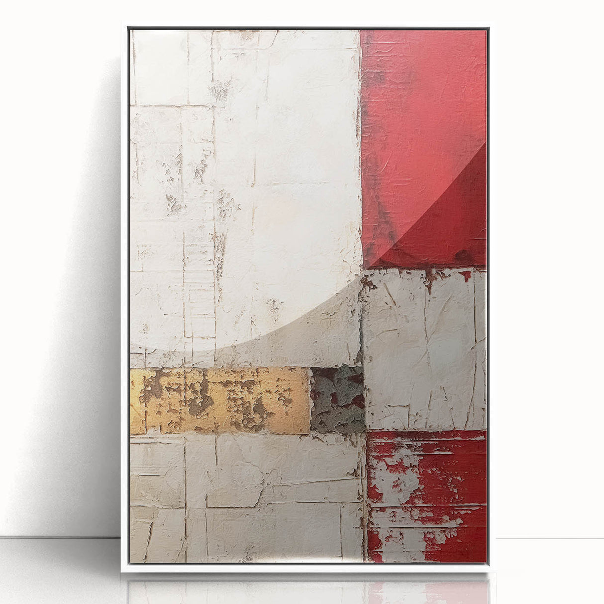Framed abstract wall art featuring vibrant strokes in shades of blue, green, and gold, elegantly displayed on a white background, ideal for modern home decor.