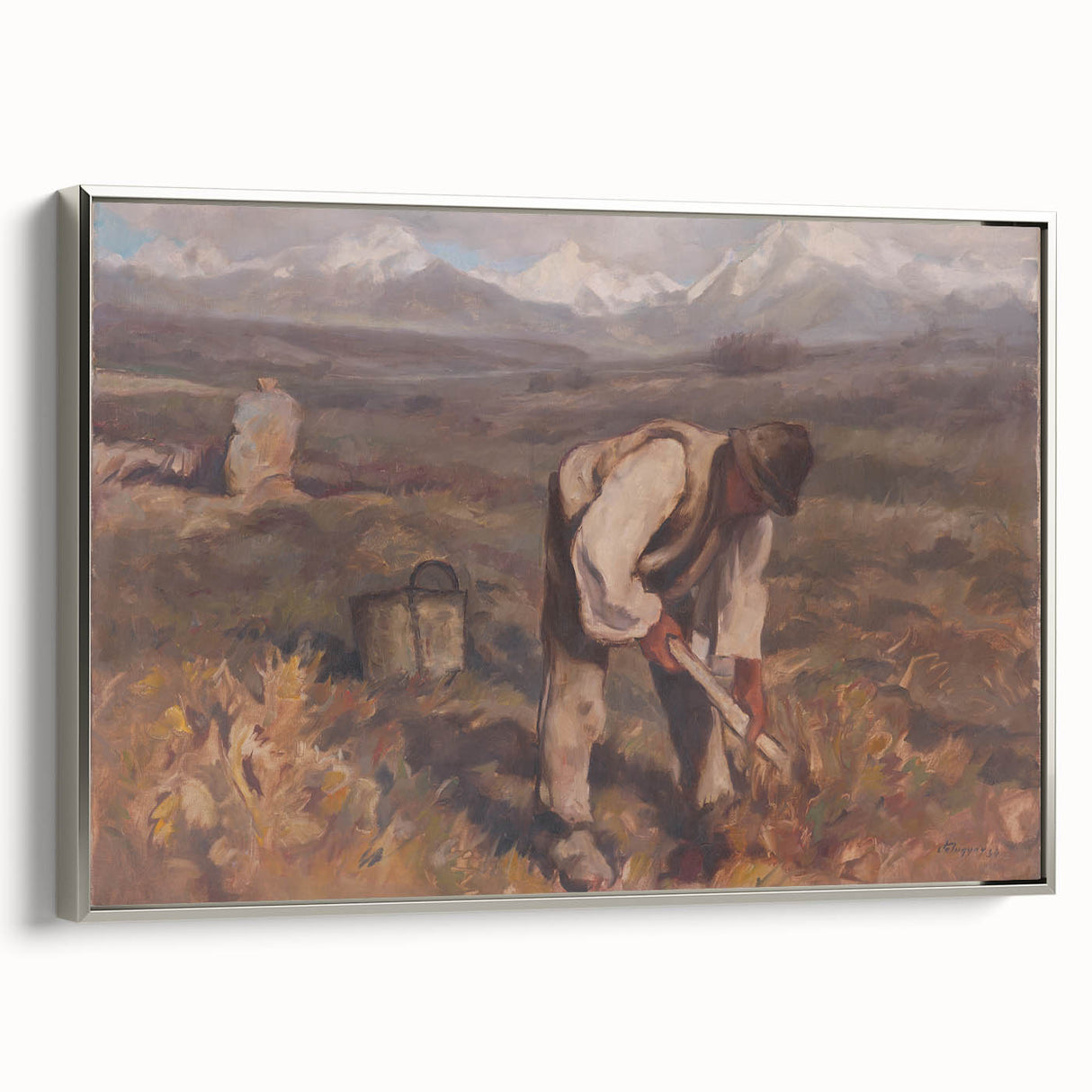 Modern Wall Art: Rustic Autumn Farming Scene with Earthy and Warm Tones