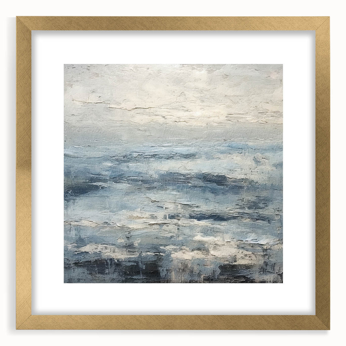 Abstract wall art featuring bold strokes in gold and black, elegantly framed with a white mat, perfect for modern home decor. Ideal for adding a touch of sophistication to any room.