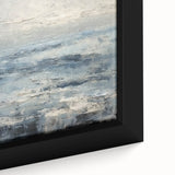 Framed canvas artwork showcasing vibrant abstract strokes in shades of blue, pink, and gold, perfect for modern interior decor. Close-up view highlights intricate textures and dynamic colors for an artistic focal point.