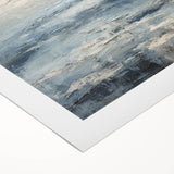 Abstract strokes wall art on rolled canvas showcasing vibrant colors of blue, orange, and yellow, ideal for modern home decor, packaged securely in a cardboard tube.