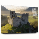 Acrylic glass artwork showcasing a side view of a majestic castle landscape, featuring vibrant colors and intricate details, ideal for home décor and art enthusiasts.