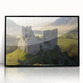 Framed acrylic artwork showcasing a scenic landscape with a castle, presented in a sleek black frame. The vibrant colors and intricate details enhance any decor.