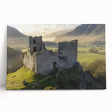 Stretched canvas artwork showcasing a vibrant landscape featuring an enchanting castle surrounded by lush greenery and dramatic skies, ideal for home decor enthusiasts.