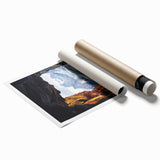 Stunning rolled print showcasing a vibrant landscape with caves, featuring rich colors and intricate details, perfect for home decor or art enthusiasts.